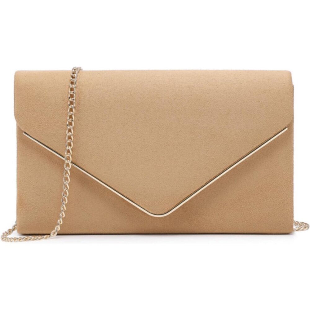 ⚡ Women's Tan Evening Formal Party Wedding Cocktail Velvet Clutch Bag